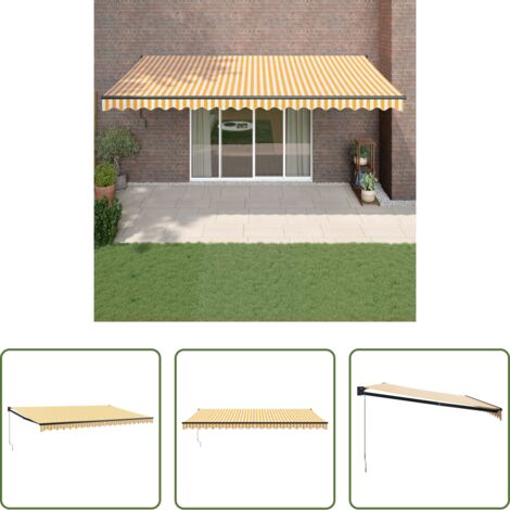 Tenda retrattile -  Tenda Sole Retrattile Gialla e Bianca 5x3 m Tessuto e Alluminio