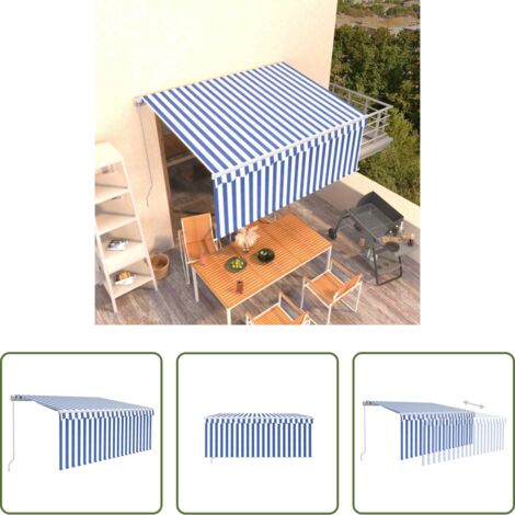Tenda retrattile -  Tenda Sole Retrattile Manuale con Parasole 3x2,5m Blu e Bianco