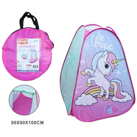 Tenda Ripiegabile Rosa Unicorno Capanna Bambini Arredo Cameretta 90x90x100 Cm