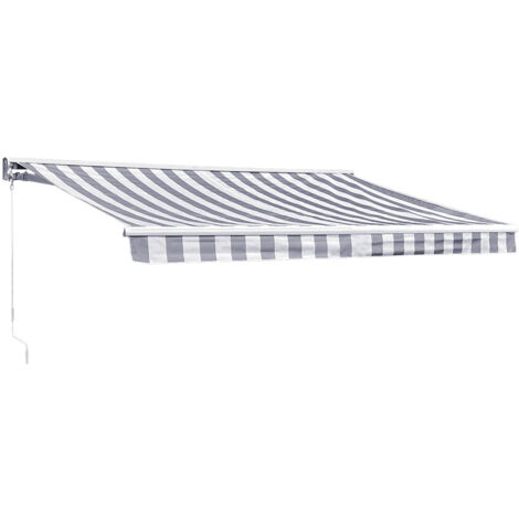 Tenda SAULE 3,5 × 3 m con semicupola - Tessuto a righe bianco/grigio e struttura bianca