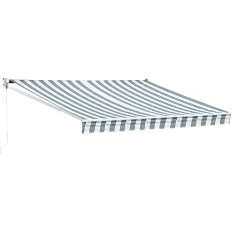 Tenda SAULE 3,5 × 3m - Tessuto a righe bianco/grigio e struttura bianca