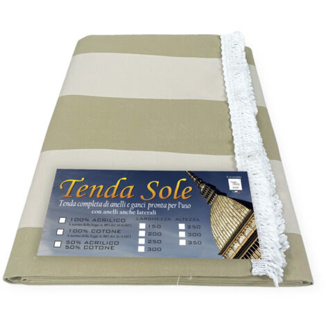 TENDA SOLE DA esterno GIARDINO balcone RIGA PARI BEIGE in Acrilico CONFEZIONATA in 6 Misure Cm. 140x300