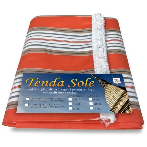 Tenda da Sole con Kit Ganci e Anelli in Tessuto a Righe Resistente da  Esterno o Balcone Dis.1 ARANCIO