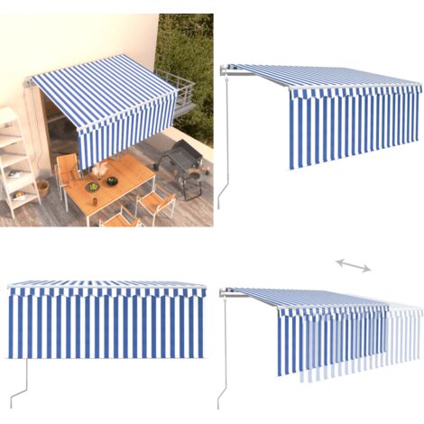 Tenda Sole Retrattile Automatica con Parasole 3x2,5m Blu Bianco - Tenda da sole automatica - Tenda da sole con parasole