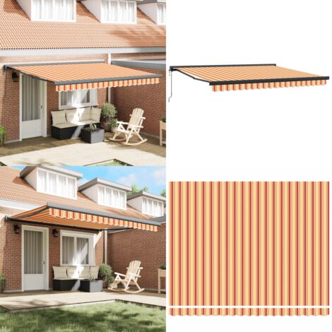 Tenda Sole Retrattile Gialla e Bianca 4x3 m Tessuto e Alluminio - Tenda da patio - Tenda da sole motorizzata