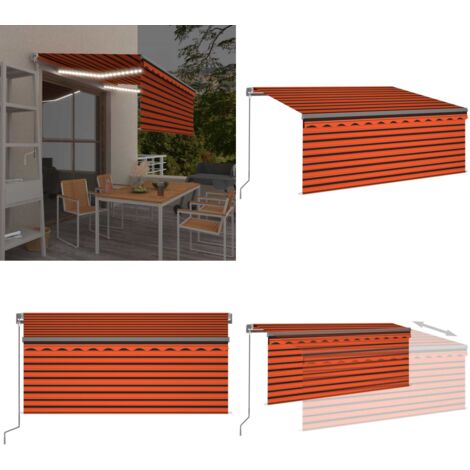 Tenda Sole Retrattile Manuale con LED 3x2,5m Arancione Marrone - Tenda da sole retrattile - Tenda da sole con LED