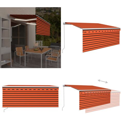 Tenda Sole Retrattile Manuale con LED 3x2,5m Arancione Marrone - Tenda da sole retrattile - Tenda da sole con LED