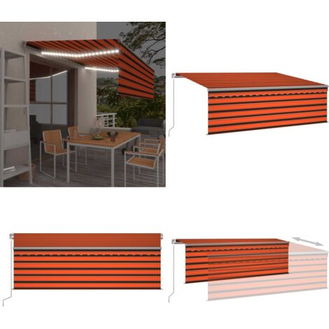 Tenda Sole Retrattile Manuale con LED 4,5x3m Arancione Marrone - Tenda da sole retrattile - Tenda da sole con LED