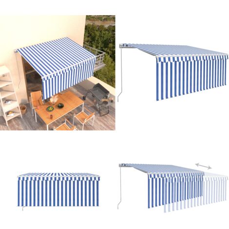 Tenda Sole Retrattile Manuale con Parasole 3,5x2,5 m Blu Bianco - Tenda da sole retrattile - Parasole