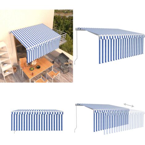 Tenda Sole Retrattile Manuale con Parasole 3x2,5m Blu e Bianco - Tenda da sole retrattile - Parasole