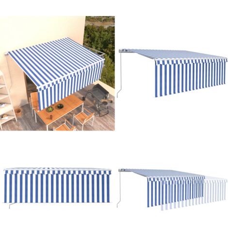 Tenda Sole Retrattile Manuale con Parasole 4,5x3m Blu e Bianco - Tenda da sole retrattile - Tenda da sole manuale