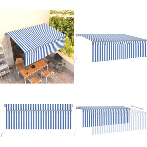 Tenda Sole Retrattile Manuale con Parasole 4x3m Blu e Bianco - Tenda da sole retrattile - Tenda da sole manuale