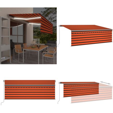 Tenda Sole Retrattile Manuale Parasole LED 4x3m Arancio Marrone - Tenda da sole retrattile - Tenda da sole LED