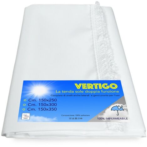 TENDA SOLE VERTIGO da esterno GIARDINO balcone BIANCO UNITO impermeabile e idrorepellente Cm. 150 x 350