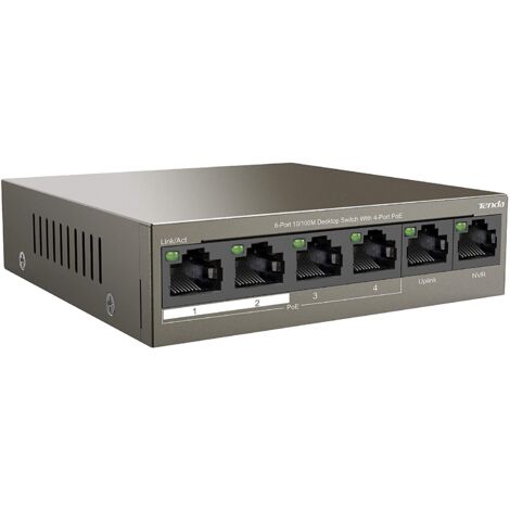 Tenda TEF1106P-4-63W - Switch PoE a 6 Porte con 4 Porte PoE da 63W, Velocit� 10/100 Mbit/s, Supporto IEEE 802.3, 802.3af, 802.3at, 802.3u, 802.3x, Compatibile con Cavi Cat5 e Cat5e, Design Nero, Ideal