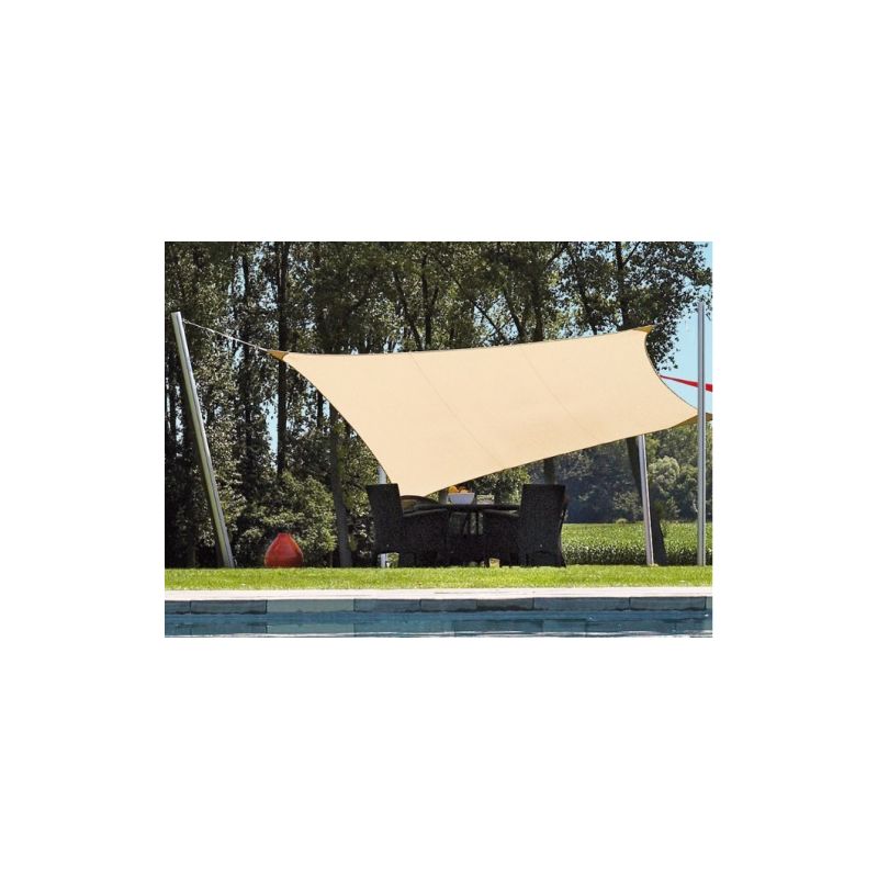 Telo tenda a vela triangolare beige//ecr/ù dimensione lato 5 metri