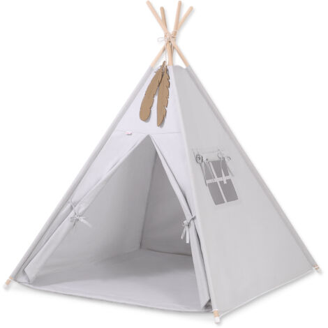 Tenda Tipi per bambini + materassino + pendenti di piume - grigio