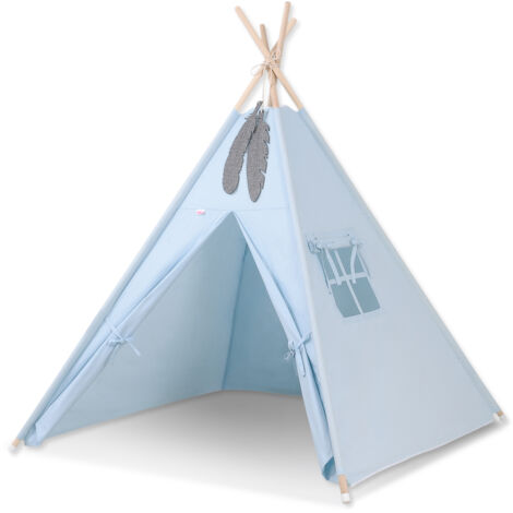 Tenda Tipi per bambini + pendenti di piume - blu