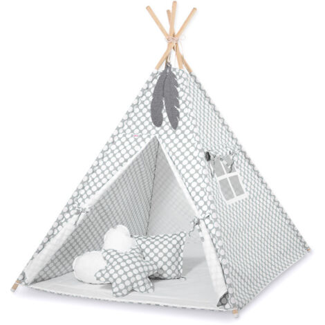 Tenda Tipi per bambini + pendenti di piume - Cerchi grigi