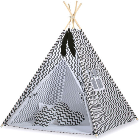 Tenda Tipi per bambini + pendenti di piume - Chevron nero