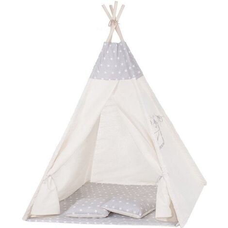 VIKING CHOICE Tenda Tipi Wigwam beige con motivo a stella grigio 100% cotone A160xL120xP100 cm inclusi 2 cuscini