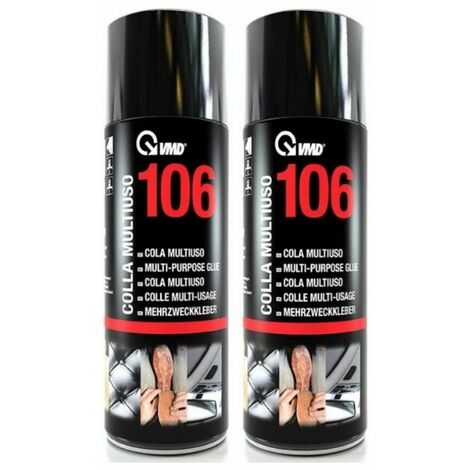 TENDAGGIMANIA VMD 106 COLLA SPRAY MULTIUSO DA 400 ML con Valvola Regolabile- Indicata per incollare gomma, schiuma poliuretanica, tessuti, legno, superfici metalliche, carta - 2 pezzi