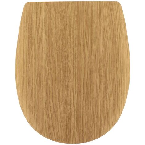 Tendance – Abattant wc en bois moulé 18 pouces – Forme plate – Fixation acier inoxydable – Aspect chêne – Compatible avec tous les WC standards