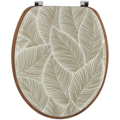 Tendance – Abattant WC en bois moulé aspect acacia rustique beige – Fixation acier inoxydable – Dimensions 46x38cm – Kit de fixation universel inclus