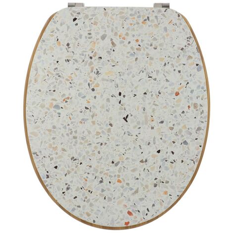 Tendance – Abattant WC MDF 18 pouces – Couvercle imprimé façon bambou – Fixation acier inoxydable – Dimensions 37.5 x 46 cm – Style terrazzo