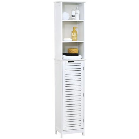Tendance – Colonne de salle de bain blanche 1 porte – 3 étagères – Matériau MDF – Dimensions 173x35x26 cm – Design moderne et épuré