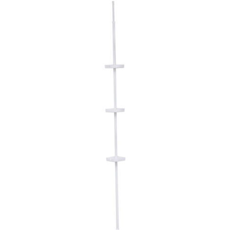 Tendance – Colonne télescopique en métal blanc avec 3 étagères en polystyrène – Hauteur ajustable 121-250 cm – Longueur 62 cm – Largeur 15.5 cm