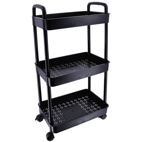 Tendance – Desserte de cuisine sur roulettes 3 paniers – Dimensions 38 x 26.5 x 77 cm – En polypropylène noir – Rangement esthétique et fonctionnel