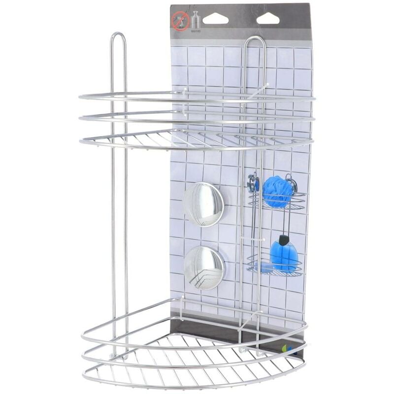Etagere d angle metal 2 niveaux sur ventouses - chrome - Tendance