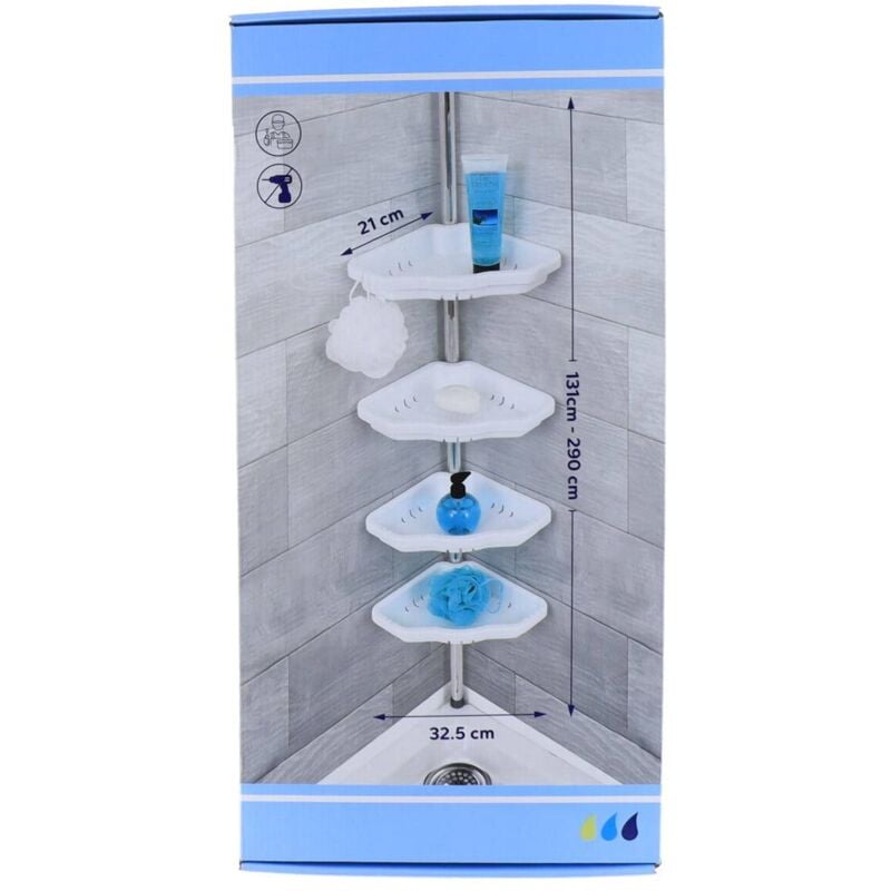 Colonne telescopique aluminium + 4 etageres ps + 1 porte savon - blanc Tendance