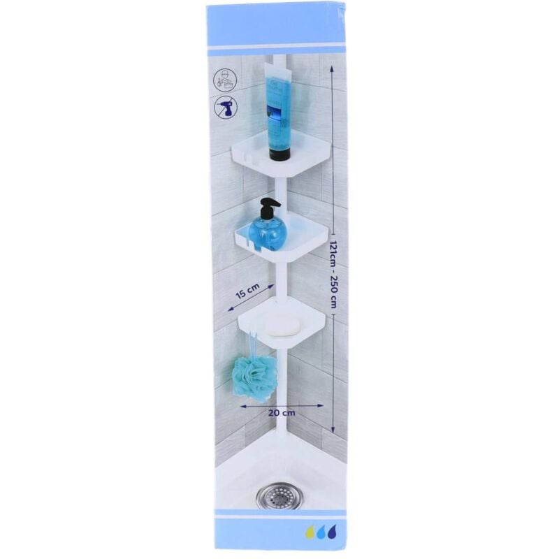 Colonne telescopique tube metal + 3 etageres ps - blanc Tendance