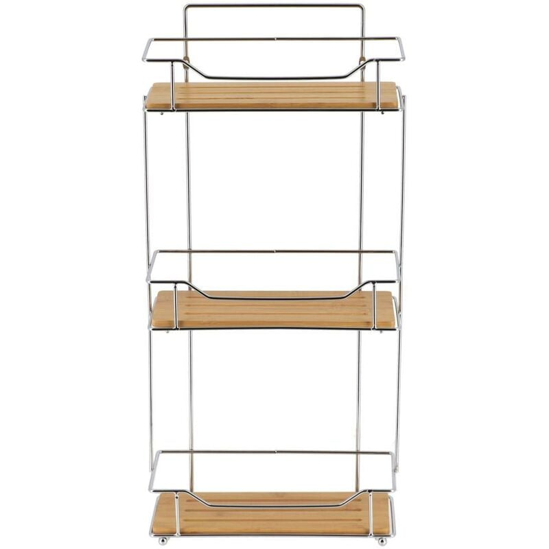 Etagere rectangulaire a poser ou a fixer 3 niveaux bambou - chrome bambou - Tendance