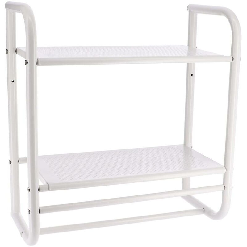 Tendance - Etagere murale 2 etages et porte serviettes 2 barres - blanc