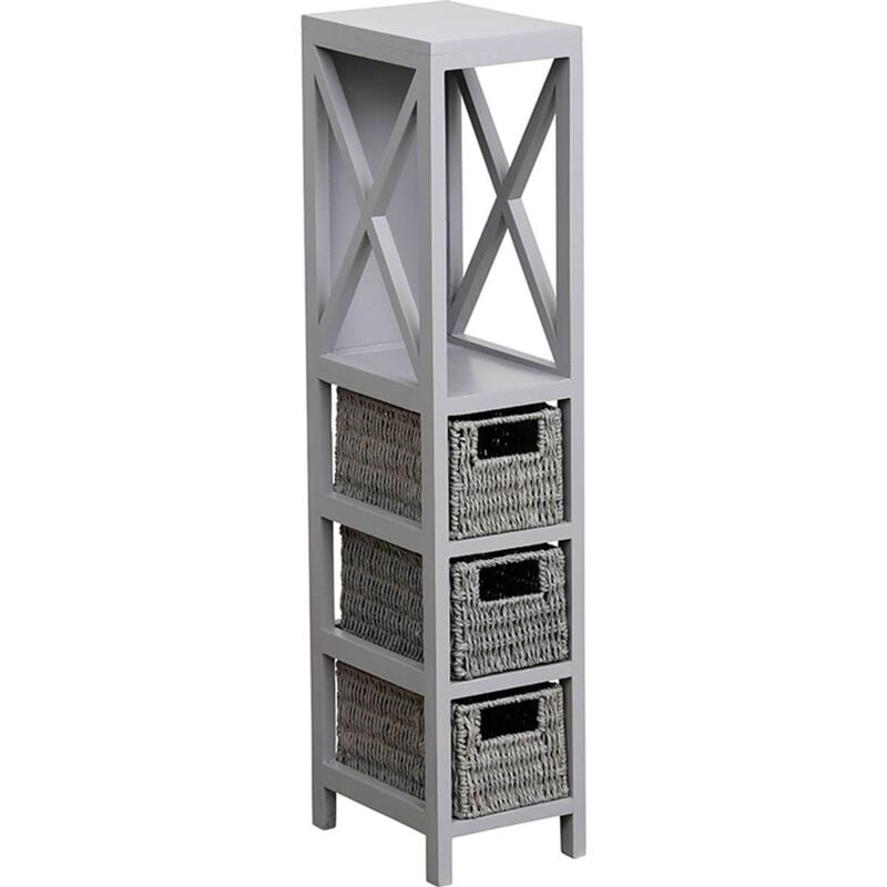 Meuble mdf gris 1 etagere + 3 paniers papier tresses - gris Tendance