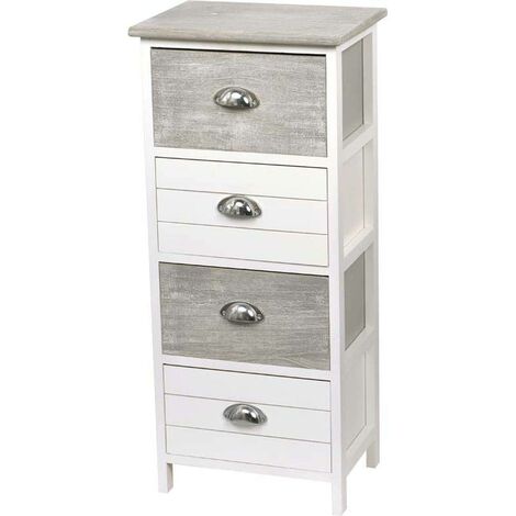 Tendance – Meuble de rangement en paulownia 4 tiroirs – Bicolore blanc et gris – Dimensions 37.5x27.5x86 cm – Poignées en métal