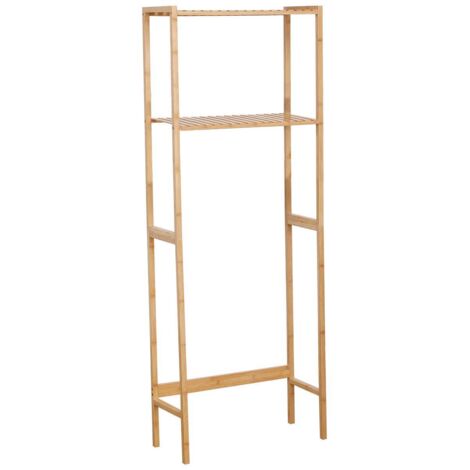 Tendance – Meuble dessus WC en bambou naturel – 2 étagères – Dimensions L. 60 x l. 25 x H. 161 cm – Idéal pour petits espaces