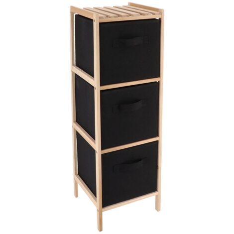 Tendance – Meuble en sapin avec 3 paniers en polyester – Dimensions 25x25x77 cm – Couleur noir – Pour rangement et organisation