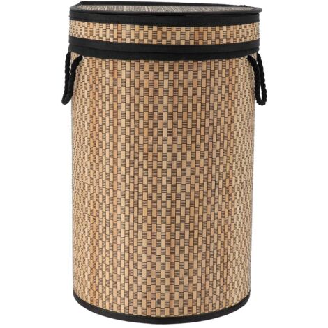 Tendance – Panier à linge en bambou et coton avec couvercle – Dimensions 35x35x55 cm – Capacité 48L – Poids 1.43 kg – Design naturel