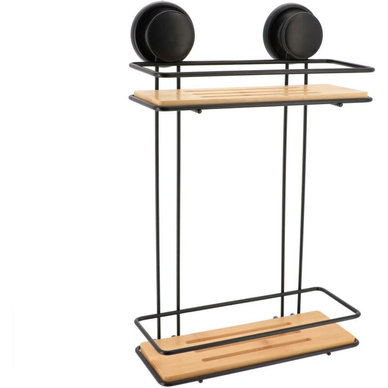 Panier rectangulaire sur ventouses structure metal plateau bambou 2 niveaux - noir bambou Tendance