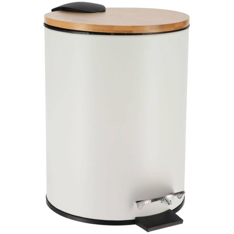 Cubo de basura Metal Con Tapa Bambú Caída Amortiguada 3 L, Papelera con pedal pequeño para Baño - Tendance