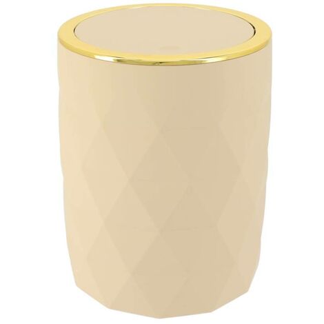 Tendance – Poubelle de salle de bain 6L – Couvercle à bascule – Finition ABS et caoutchouc – Dimensions 19x19x24.5cm – Beige et doré