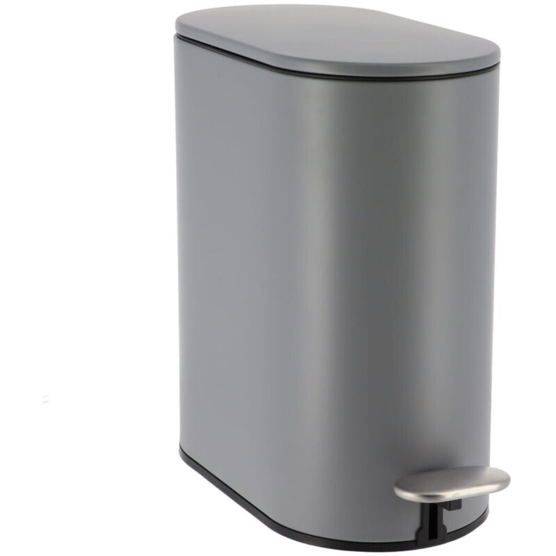 Poubelle metal ovale 5l frein de chute pedale acier inox - gris Tendance