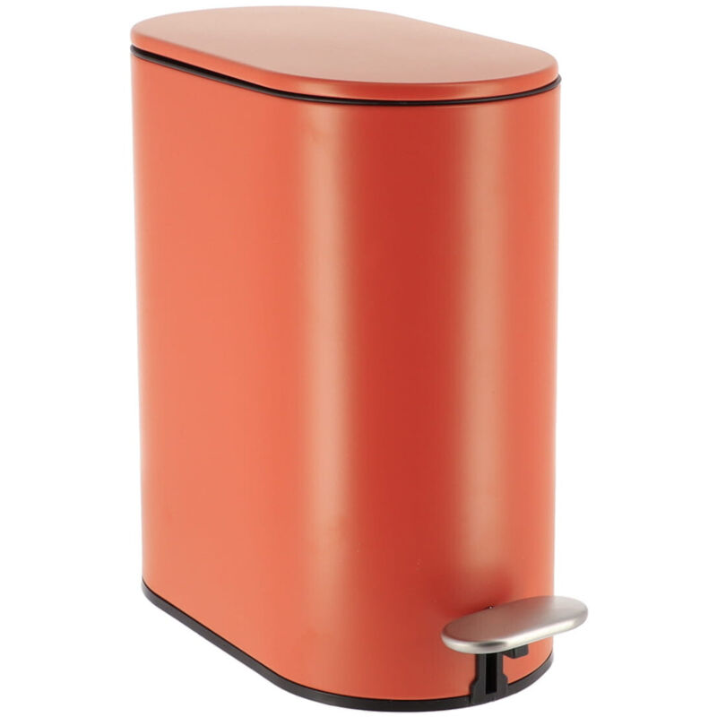 Poubelle metal ovale 5l frein de chute pedale acier inox - terre de sienne - Tendance
