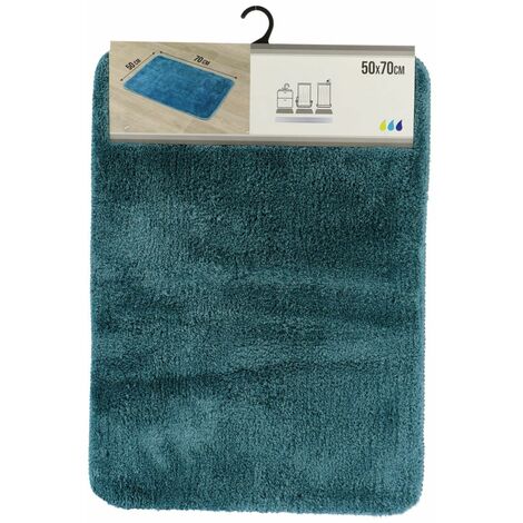 TENDANCE - Tapis de salle de bain Bleu canard en Microfibre Confort et Doux 50 x 70 cm - Bleu