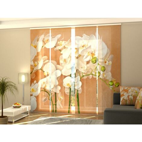 Tende a Pannello Scorrevoli Orchidee Bianche su Marmo Grigio 300x60