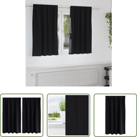 Tende a tre strati -  Tende Blackout con Anelli 2 pcs Nero 140 x 140 cm Poliestere